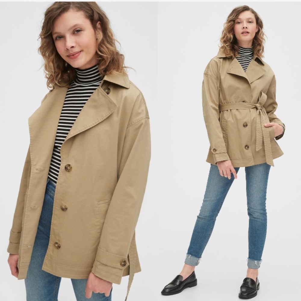 🆕 GAP Khaki Coat with Waist Tie Belt. Cotton - Spandex Made (NWOT) - Picture 13 of 13